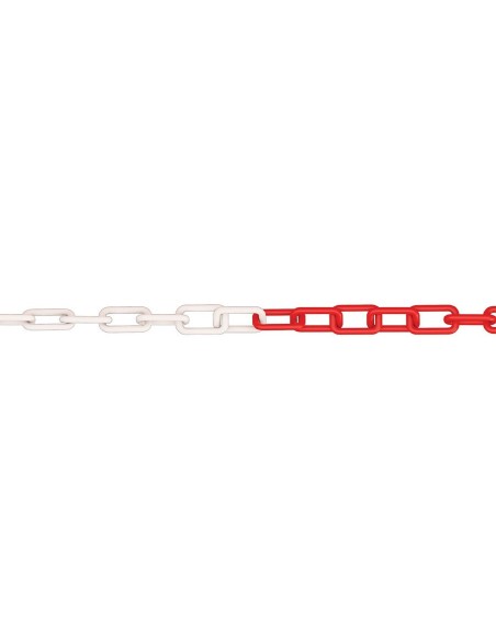 CADENA PLASTICA ROJA Y BLANCA 50 X 30 MM X 50 CM POR METRO