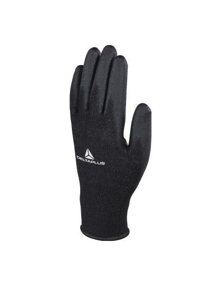 (D) GUANTES TEJIDOS DELTA PLUS BAÑO PU NEGRO TALLE 7 VE702PN07