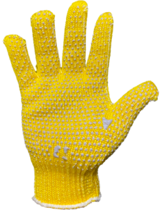 GUANTES TEJIDOS ALGODON DOBLE FAZ ORO MOTEADO TALLE 8 VTA POR CTA Y ORDEN GPM026