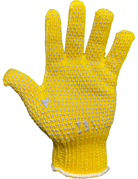 GUANTES TEJIDOS ALGODON DOBLE FAZ ORO MOTEADO TALLE 8 VTA POR CTA Y ORDEN GPM026