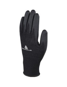 (D) GUANTES TEJIDOS DELTA PLUS BAÑO PU NEGRO TALLE 6 VE702PN06