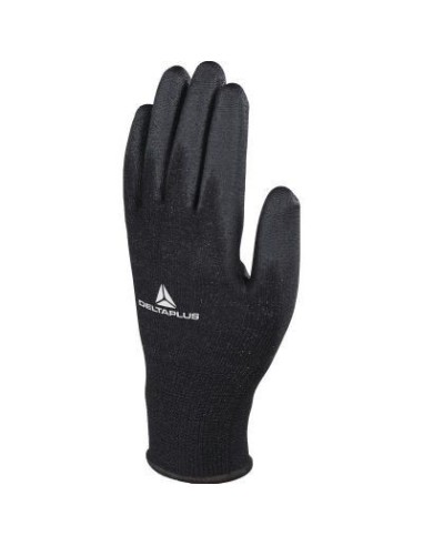 (D) GUANTES TEJIDOS DELTA PLUS BAÑO PU NEGRO TALLE 6 VE702PN06